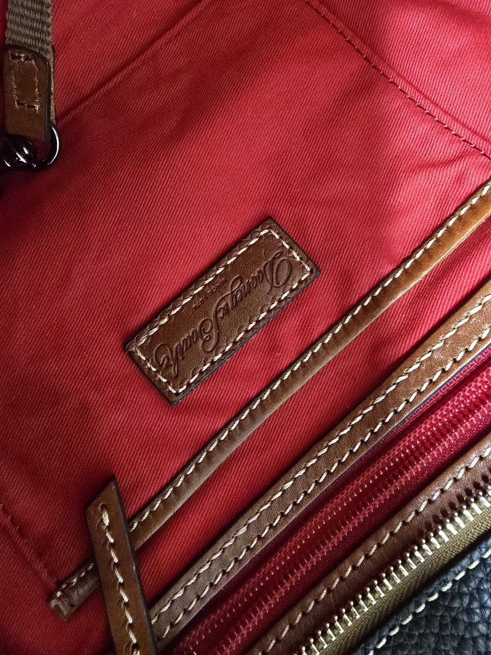 Dooney & Bourke Brown Pebbled Leather Satchel with Tan Trim